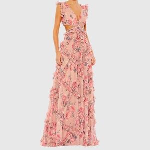MAC DUGGAL
Ruffled Cut Out Cap Sleeve V Neck Gown